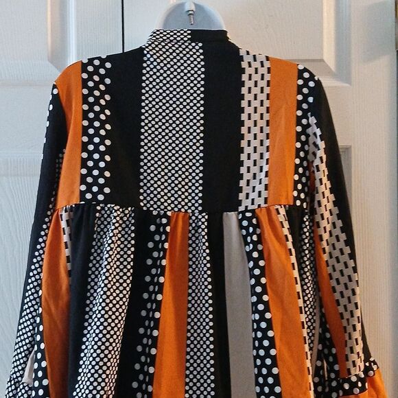 Striped Polka Dot black white orange fall halloween flouce dress Sz S NWOT - Picture 6 of 10